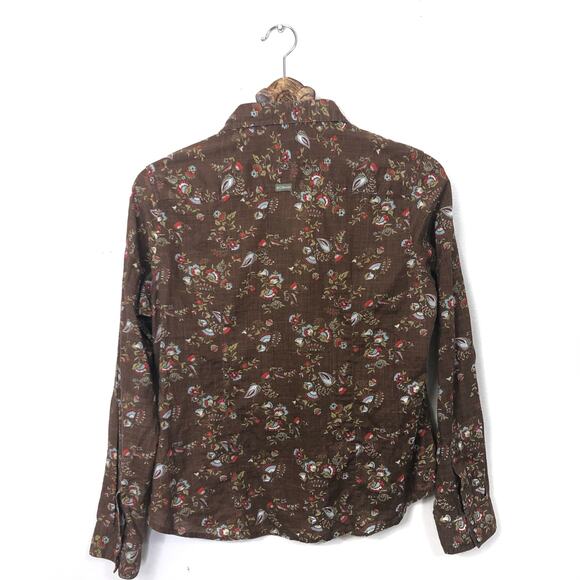 Columbia Cotton Button Up Tailored Fit Brown Floral Paisley Pearlescent Buttons - Picture 2 of 9